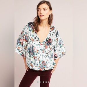 NWT  Anthropologie Maeve Multicolor Floral Burnout Velvet Kimono Blouse XS